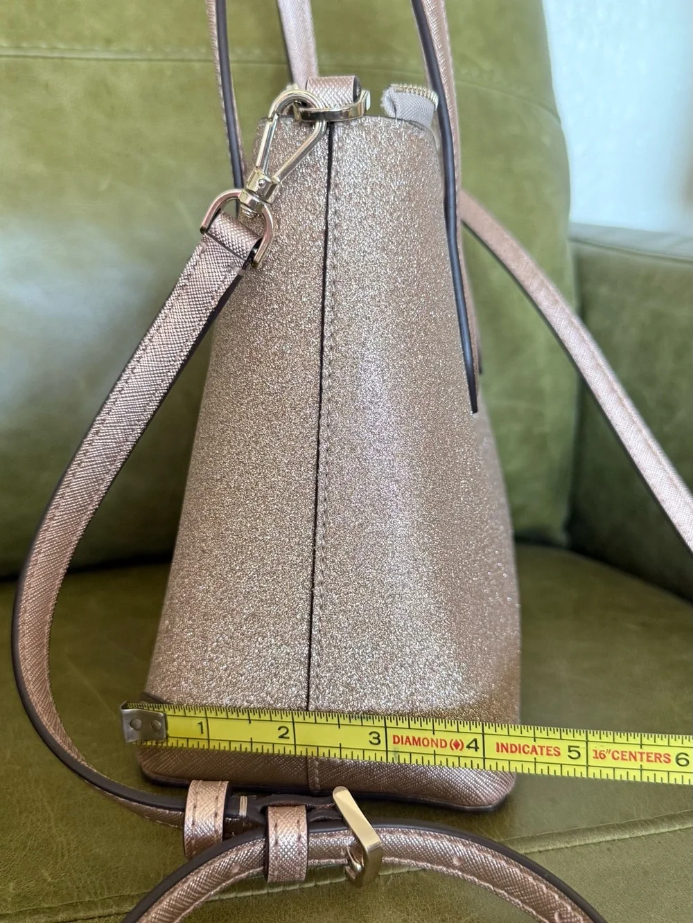 kate spade Rose Gold Blush Pink Glitter Shimmy Satchel Crossbody Purse